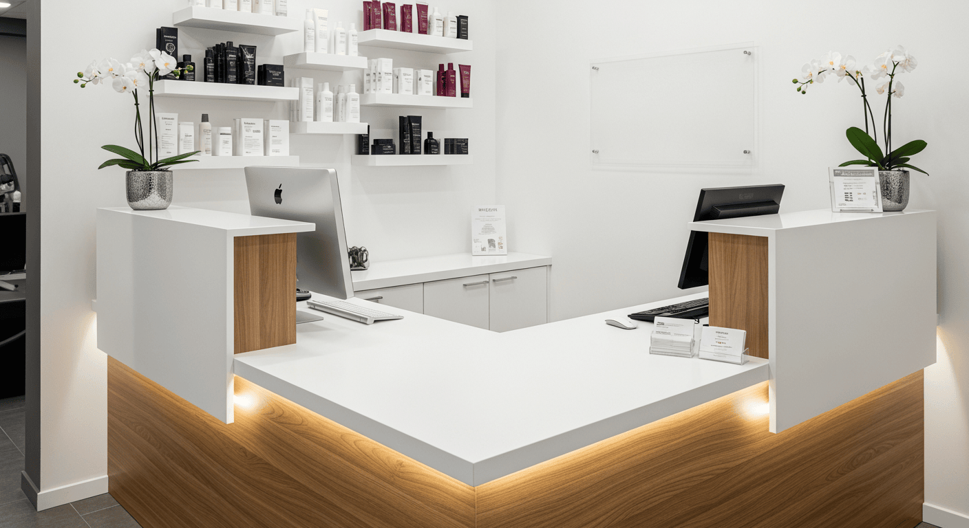 banque d'accueil pour salon de coiffure