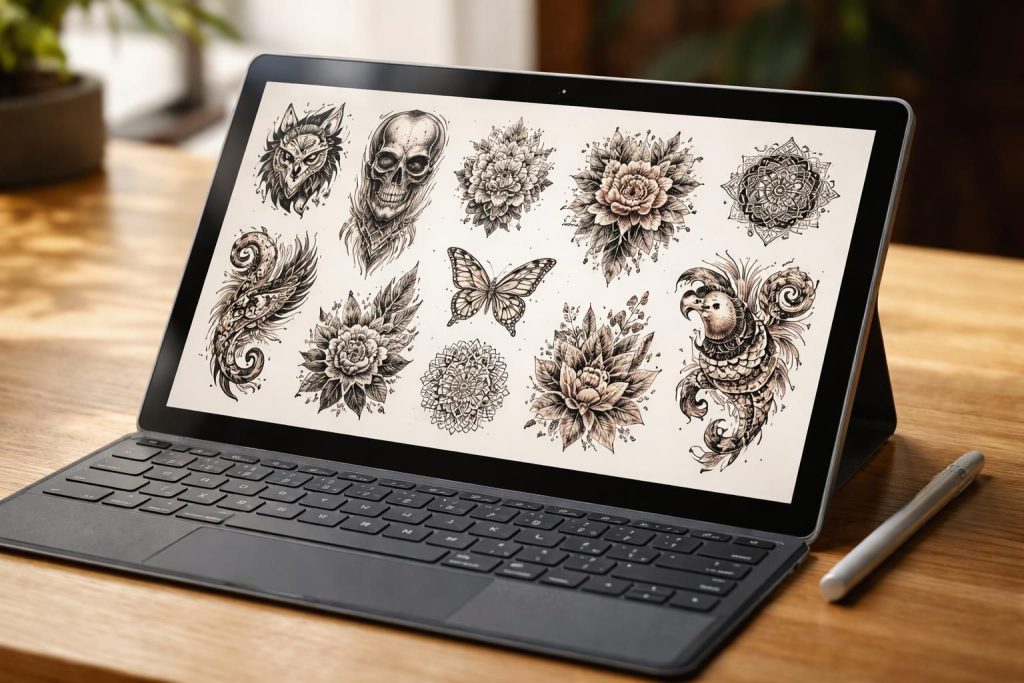 Présenter une galerie de motifs tatouage sur tablette tactile Microsoft